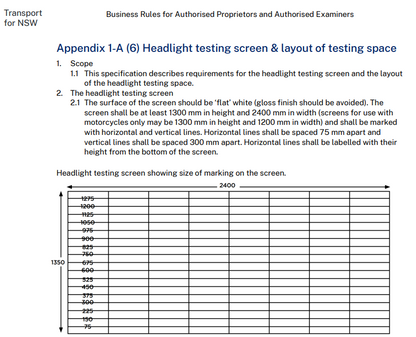 Headlight Testing Screen